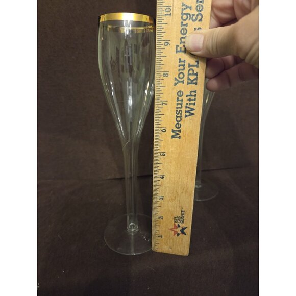 Hollow Stem Tall Champagne Flutes Glasses Gold Trim‎ 9.75" - Picture 9 of 11